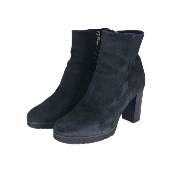 La Canadienne Women's US 9,5M Black Suede Side Zip Heeled Ankle Boot Booties - Picture 1 of 16